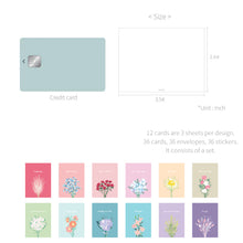 Load image into Gallery viewer, Monolike Day-by-day Card, Flower for you ver.1 - Mix 36 Mini Postcards, 36 envelopes, 36 stickers Package
