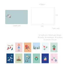 Load image into Gallery viewer, Monolike Day-by-day Card, Winter story Ver.1 - Mix 36 Mini Postcards, 36 envelopes, 36 stickers Package