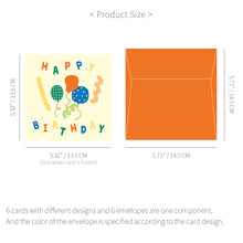 Load image into Gallery viewer, Monolike PAPER THINGS L , POP POP BIRTHDAY Ver.2 6P A SET - Greeting card, Folding card, Cards Assortment, Birthday, Thinking of You, 6 cards + 6envelopes, 135x135mm