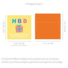 Load image into Gallery viewer, Monolike PAPER THINGS L , POP POP BIRTHDAY Ver.2 6P B SET - Greeting card, Folding card, Cards Assortment, Birthday, Thinking of You, 6 cards + 6envelopes, 135x135mm