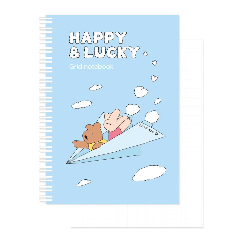Monolike Happy and Lucky A5 Grid Spiral Notebook, Paper plane - Hardcover 5.83 x 8.27inch 128 Page