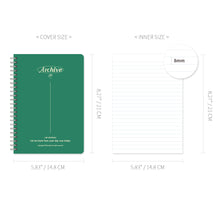 Load image into Gallery viewer, Monolike Archive A5 Line Spiral Notebook, Green - Hardcover 5.83 x 8.27inch 128 Page
