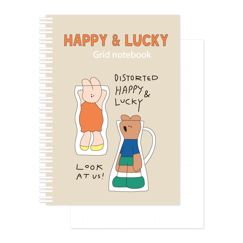 Monolike Happy and Lucky A5 Grid Spiral Notebook, Distorted - Hardcover 5.83 x 8.27inch 128 Page