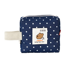 Load image into Gallery viewer, Monolike Happy and Lucky Denim Dot Cube Pouch, Navy - Makeup Bag, Cosmetic Bag, Travel Bag, Toiletry Bag, Organizer, Storage Bag
