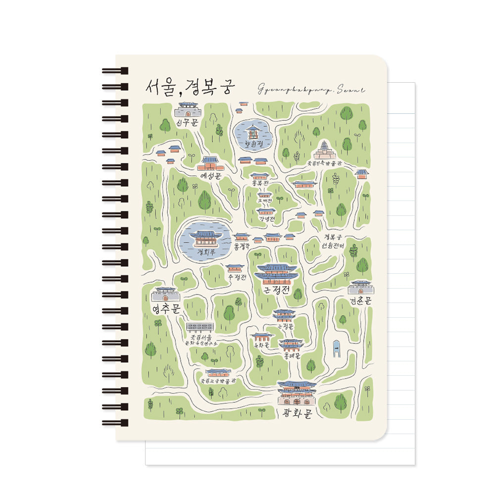 Monolike Streets of Seoul A5 Line Spiral Notebook, Gyeongbokgung - Hardcover 5.83 x 8.27inch 128 Page