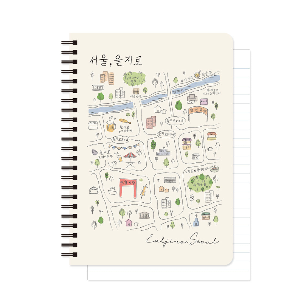 Monolike Streets of Seoul A5 Line Spiral Notebook, Euljiro - Hardcover 5.83 x 8.27inch 128 Page