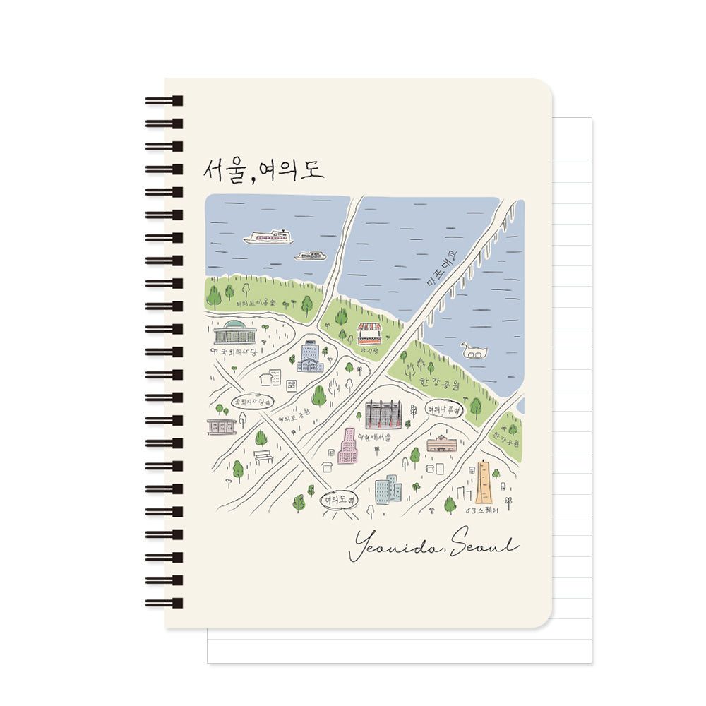 Monolike Streets of Seoul A5 Line Spiral Notebook, Yeouido - Hardcover 5.83 x 8.27inch 128 Page