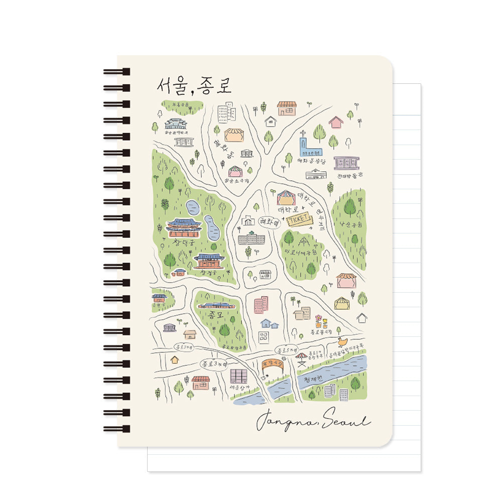 Monolike Streets of Seoul A5 Line Spiral Notebook, Jongno - Hardcover 5.83 x 8.27inch 128 Page