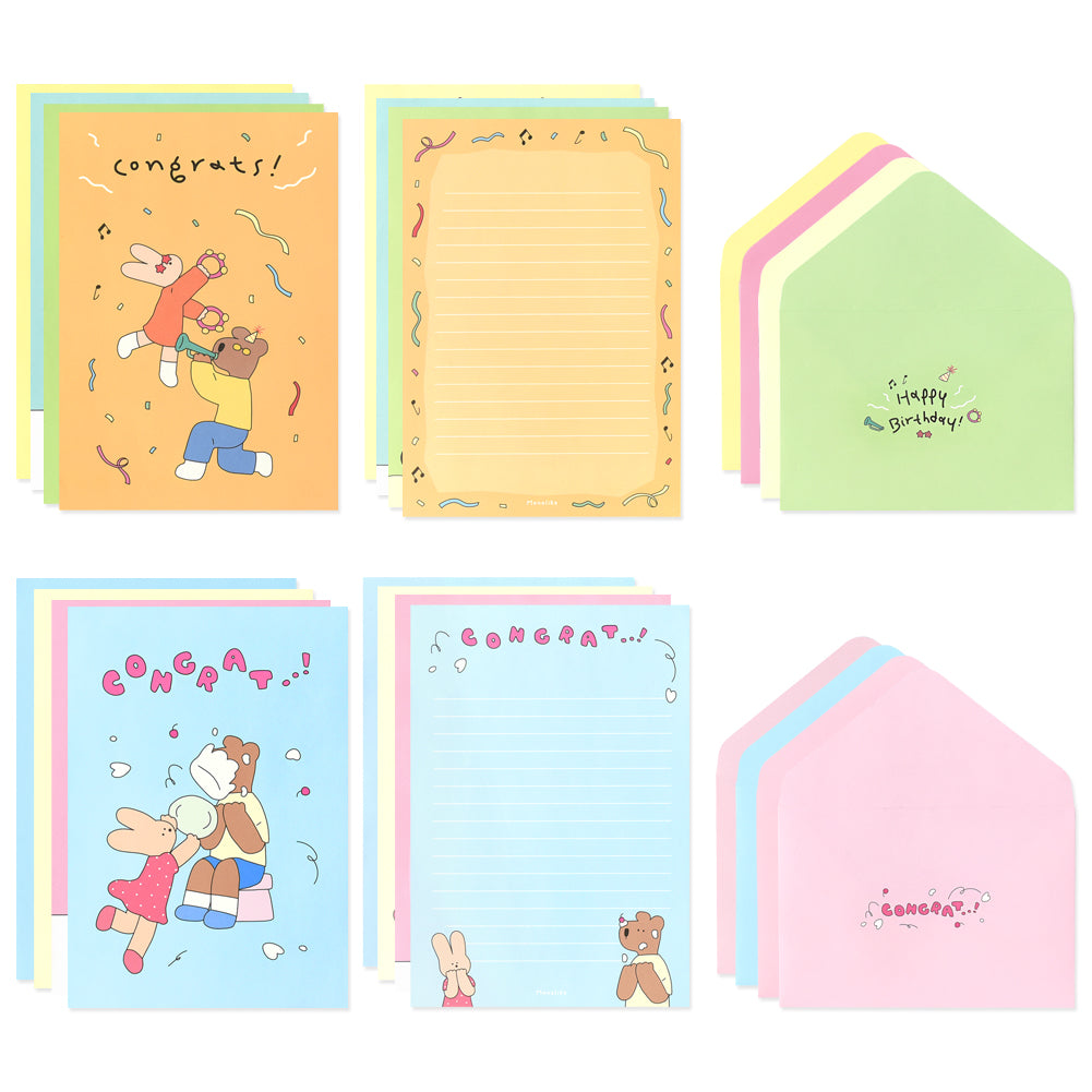 Monolike Happy and Lucky Birthday Letter Paper and Envelopes Set - 8Type, 32 Letter Paper + 16 Envelopes