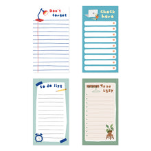 Load image into Gallery viewer, Monolike Memopad Ordinary days SET - 4 Packs, 4 Different Designs, 80 Sheets Per Pad, Total 320 Sheets, Note pads, Writing pads, 80x148mm
