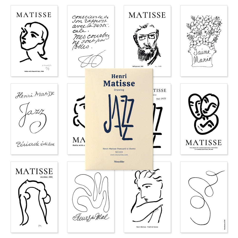 Monolike Henri Matisse Drawing Single card - mix 12 pack, It consists of 36 famous paintings by Henri Matisse.