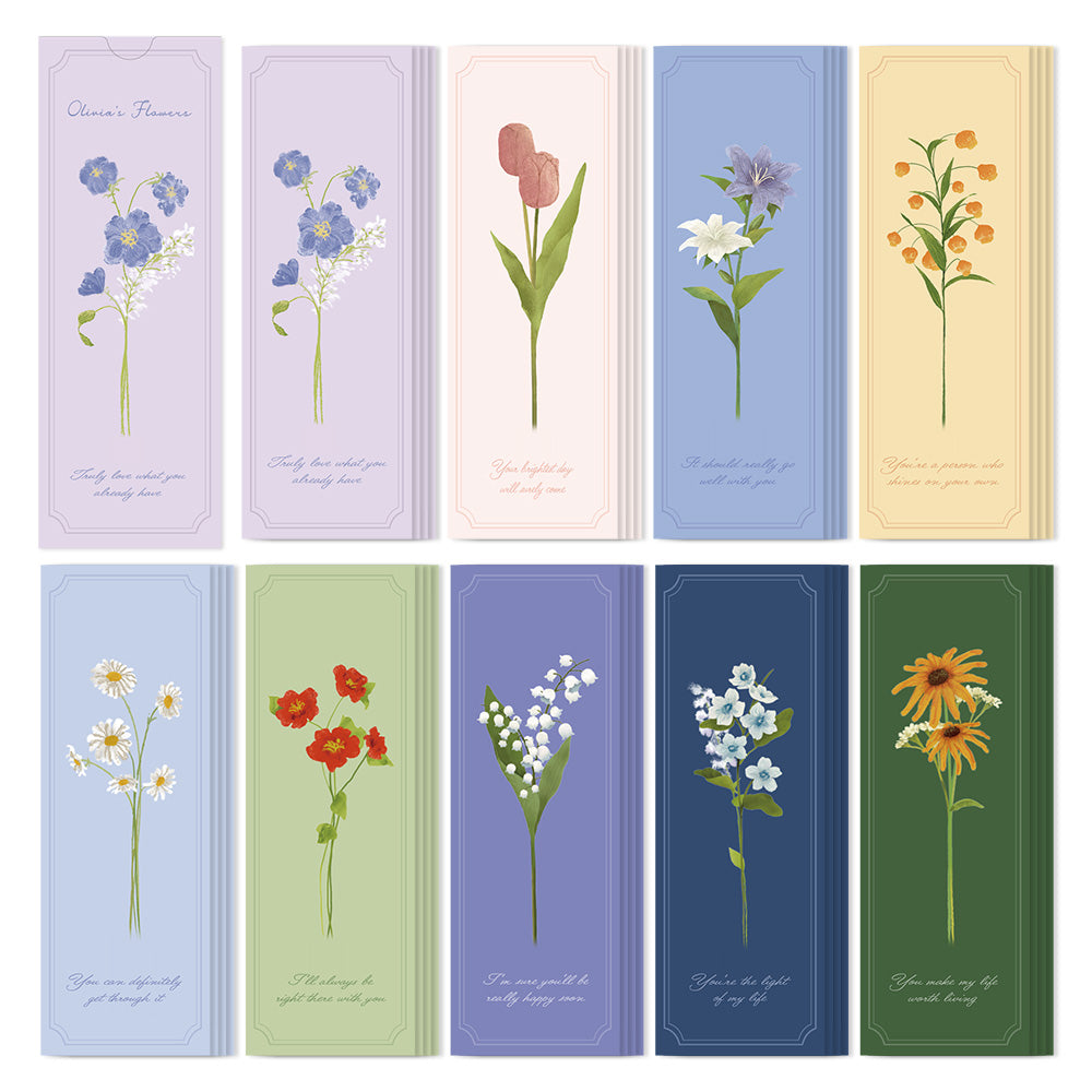 Monolike Olivia's Flowers Paper Bookmarks - 36-Pack, 9 Unique Designs, DIY Bookmark, Gift for Book Lovers