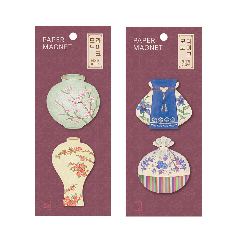 Monolike Pottery & Lucky Pouch Paper Magnets, 4P C Set - Traditional Collectible Decorative Fridge Magnets for Home, Office, and Gift