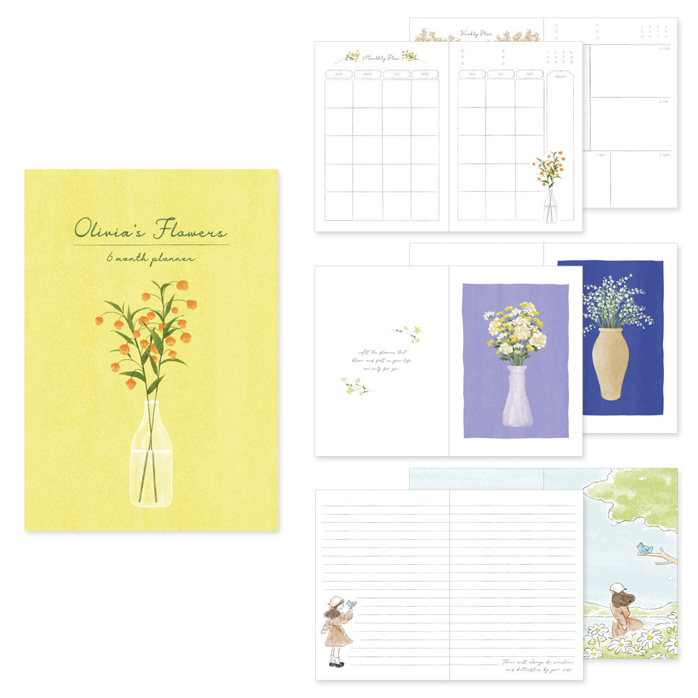 Monolike B6 Olivia's Flowers Diary 6 Month Planner, Yellow - Academic Planner, Weekly & Monthly Planner, Scheduler, Undated Planner, 128x182mm