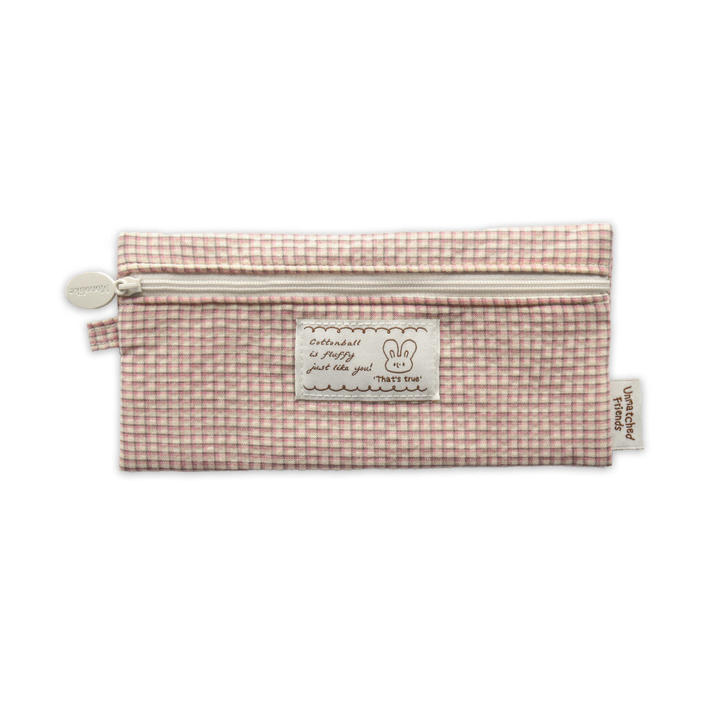 Monolike Unmatched Friends Fabric Check Pencil Case Series. 2, Vintage pink - Pencil Pouch, Portable Pencil Bag, Pencil Case, Office Pouch case, Cushion, Soft, Vintage