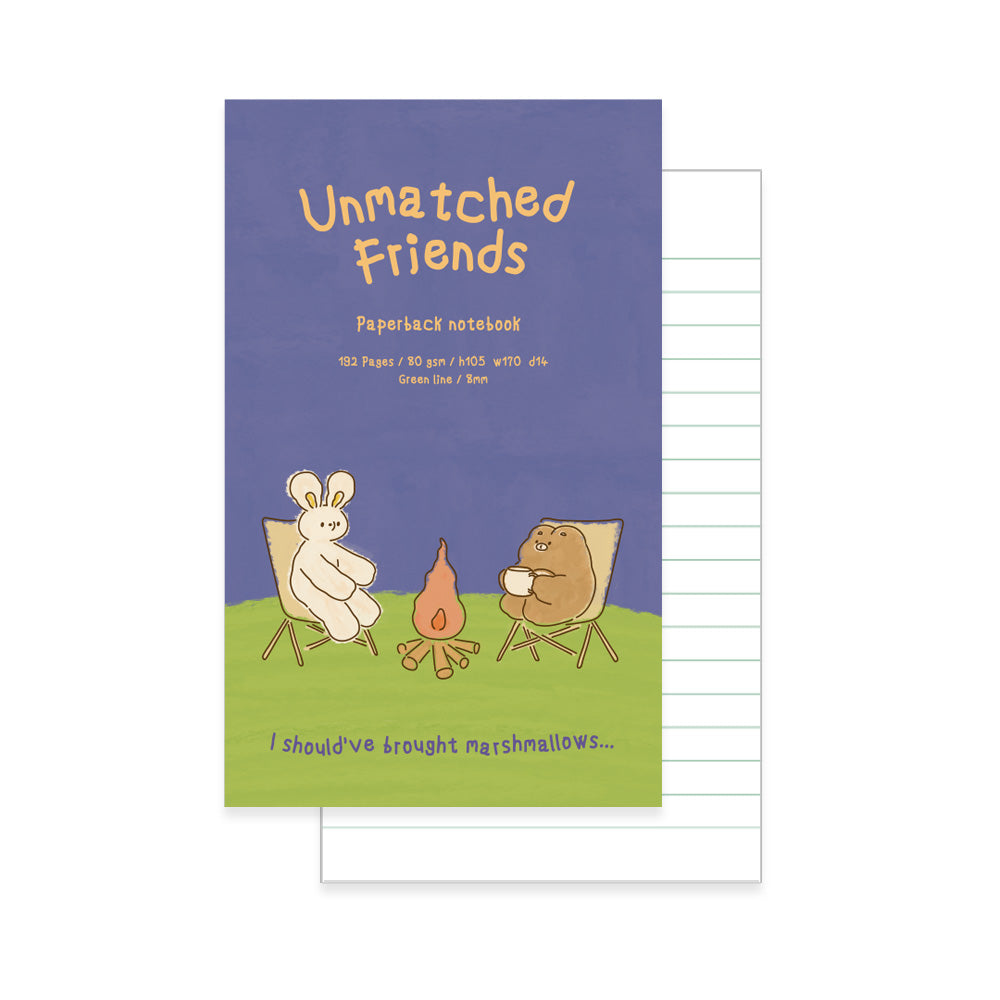 Monolike Unmatched Friends Paperback Line Notebook - 03. Campfire_Design note, Mini note, Simple note, Notebook, 192 Pages, 4.13x6.69