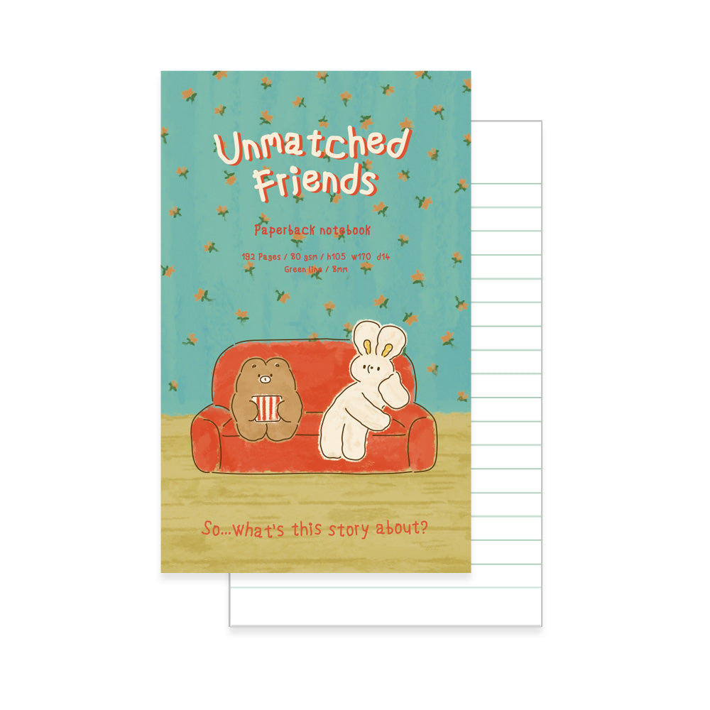 Monolike Unmatched Friends Paperback Line Notebook - 06. Watching movie_Design note, Mini note, Simple note, Notebook, 192 Pages, 4.13x6.69