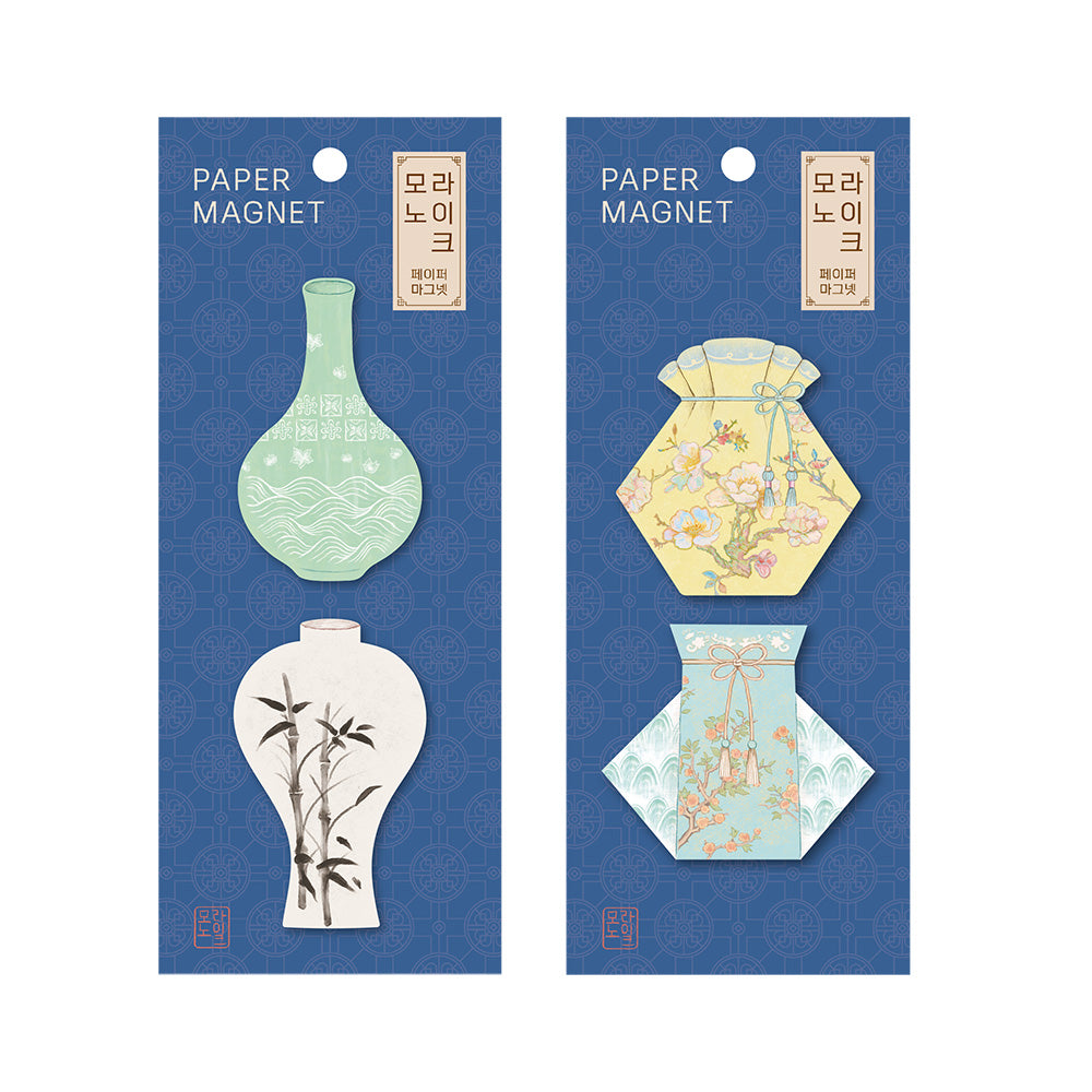 Monolike Pottery & Lucky Pouch Paper Magnets, 4P A Set - Traditional Collectible Decorative Fridge Magnets for Home, Office, and Gift
