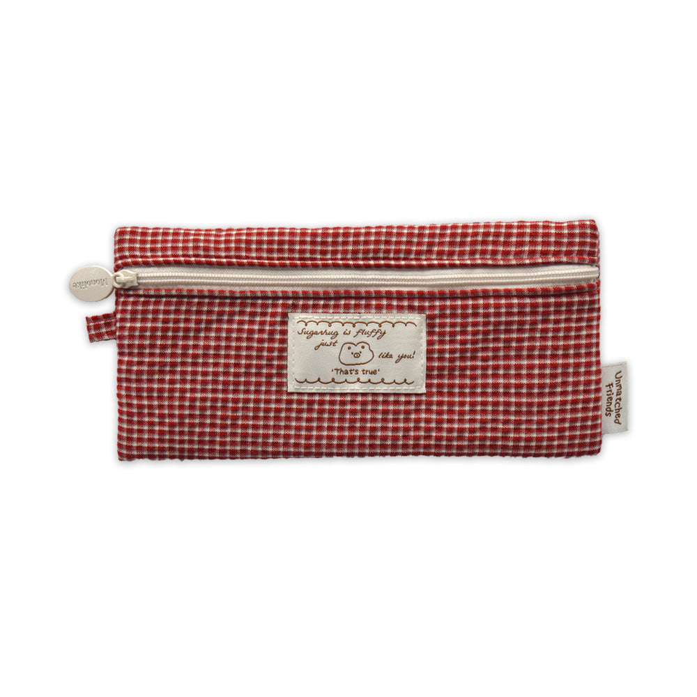 Monolike Unmatched Friends Fabric Check Pencil Case Series. 2, Vintage red - Pencil Pouch, Portable Pencil Bag, Pencil Case, Office Pouch case, Cushion, Soft, Vintage