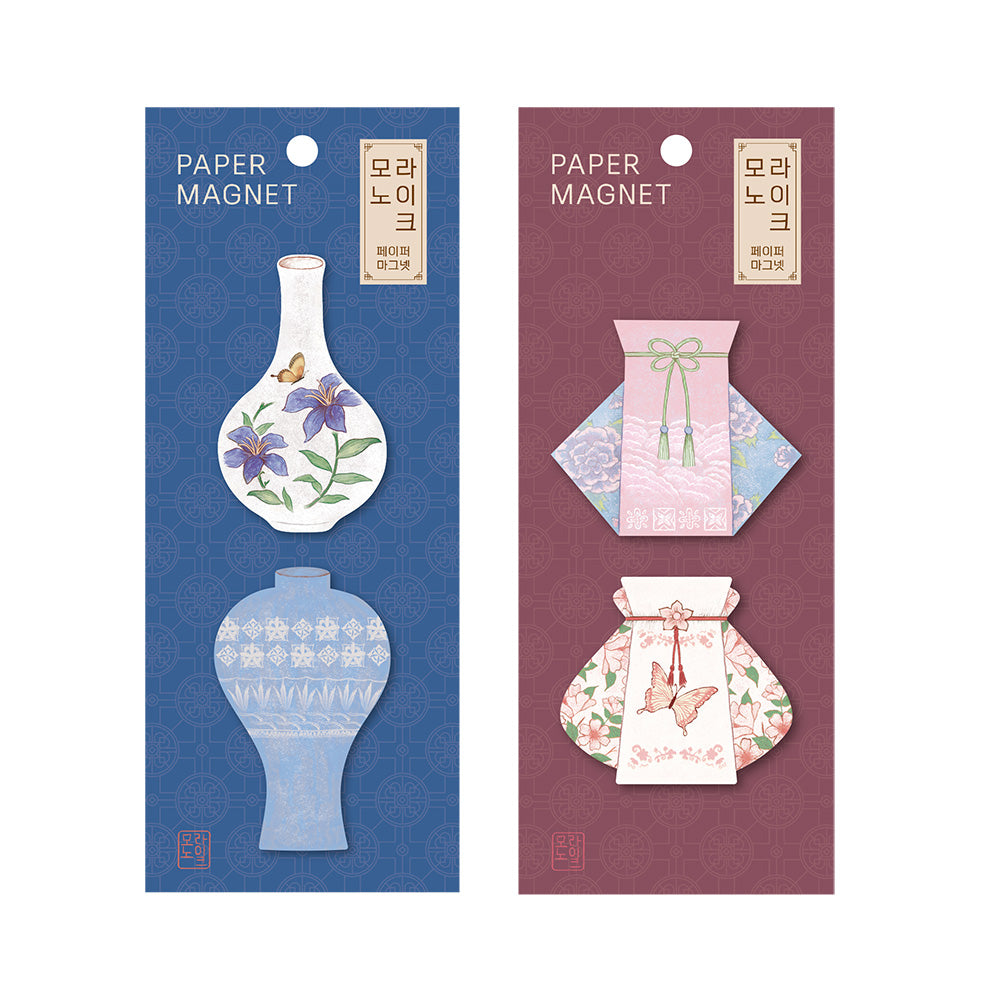 Monolike Pottery & Lucky Pouch Paper Magnets, 4P B Set - Traditional Collectible Decorative Fridge Magnets for Home, Office, and Gift