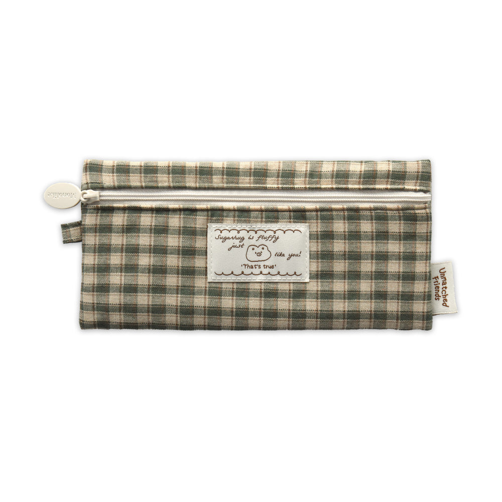Monolike Unmatched Friends Fabric Check Pencil Case Series. 2, Vintage green - Pencil Pouch, Portable Pencil Bag, Pencil Case, Office Pouch case, Cushion, Soft, Vintage