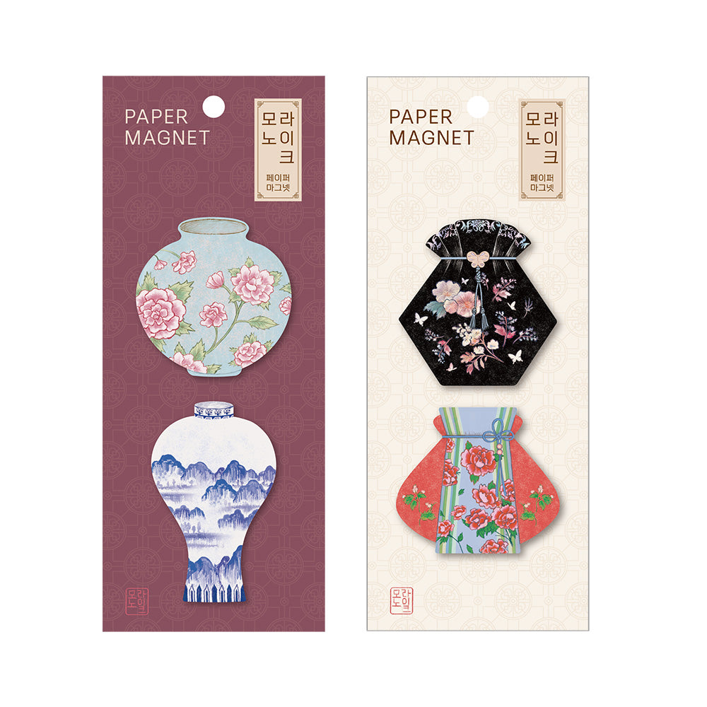 Monolike Pottery & Lucky Pouch Paper Magnets, 4P D Set - Traditional Collectible Decorative Fridge Magnets for Home, Office, and Gift