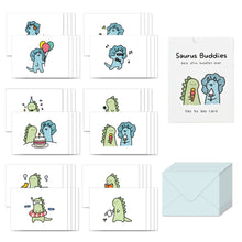 Load image into Gallery viewer, Monolike Day by Day Card, 125 Saurus Buddies - Mix 48 Mini Single cards, 24 envelopes Package
