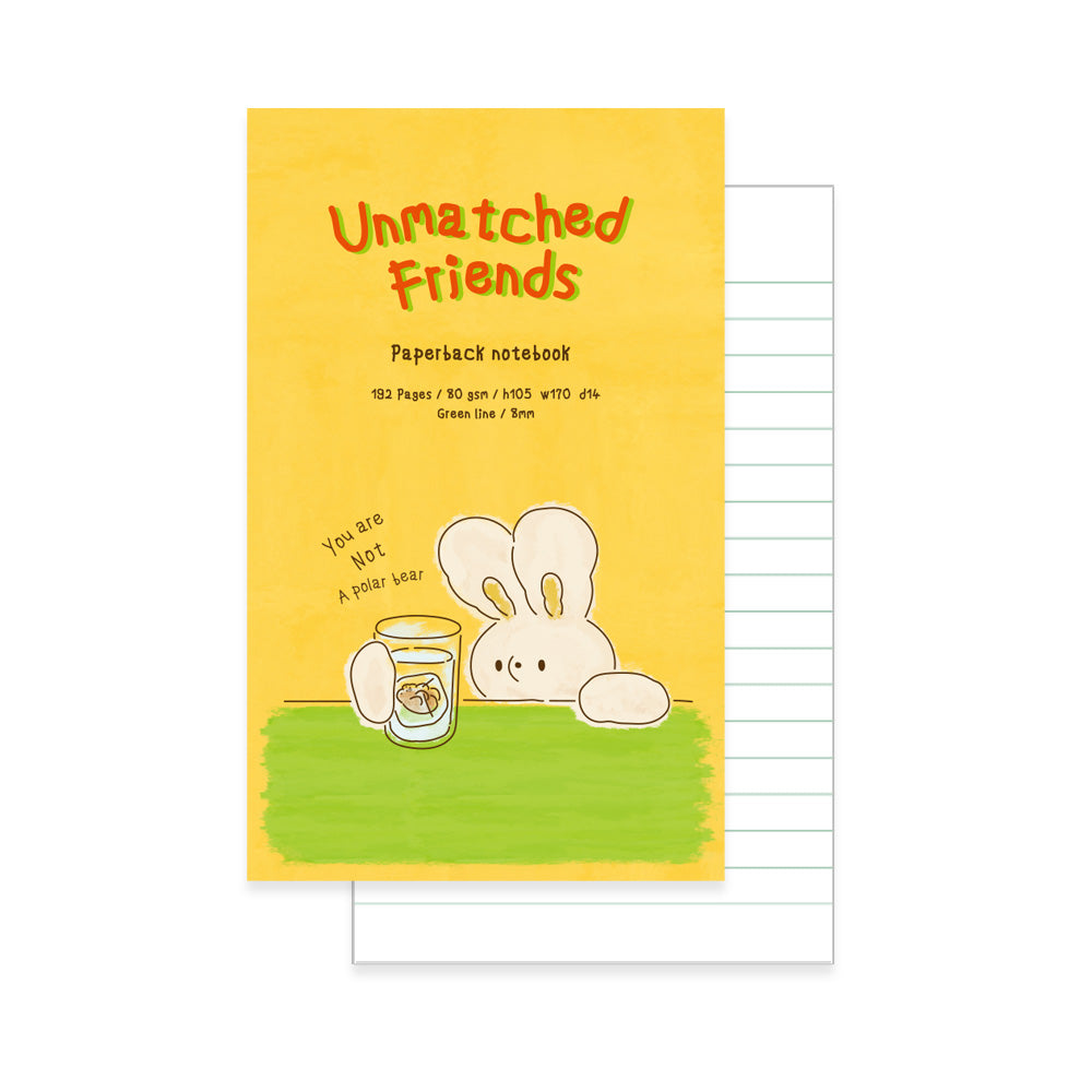 Monolike Unmatched Friends Paperback Line Notebook - 04. Polar bear_Design note, Mini note, Simple note, Notebook, 192 Pages, 4.13x6.69