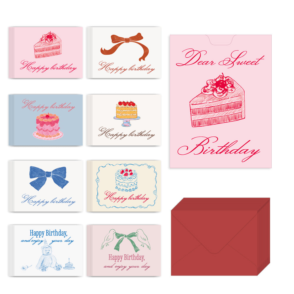 Monolike Message Dear Sweet birthday Card - Mix 40 Mini Postcards, 20 envelopes Package