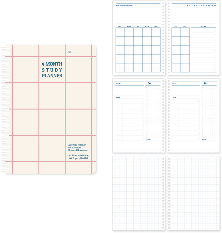 Monolike Checkers 4 Month Study Planner, Red Line - Academic Planner,