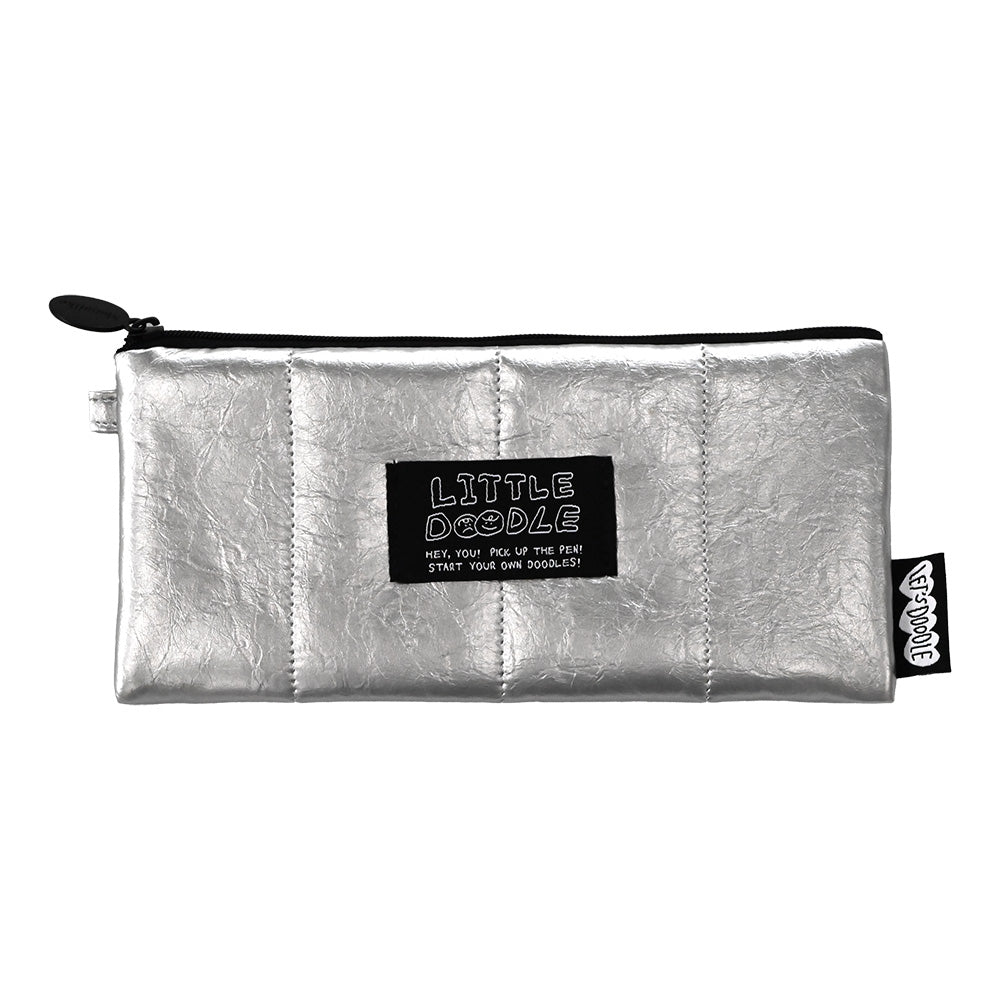 Monolike Little Doodle Cushion Pencil Case, Silver - Pencil Pouch, Portable Pencil Bag, Pencil Case, Office Pouch case, Cushion, Soft, achromatic color