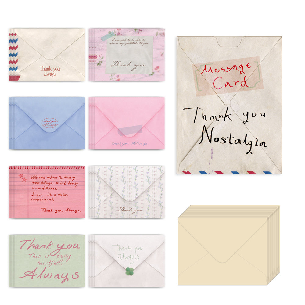 Monolike Message Nostalgia Thank you Card - Mix 40 Mini Postcards, 20 envelopes Package