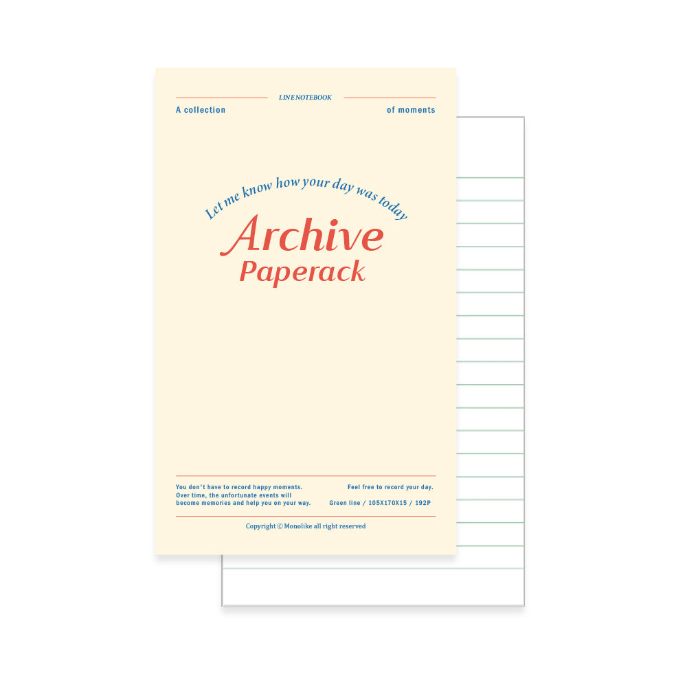 Monolike Archive Paperback Line Notebook - 02. Ivory_Design note, Mini note, Simple note, Notebook, 192 Pages, 4.13x6.69