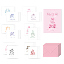 Load image into Gallery viewer, Monolike Day by Day Card, 122 Cake House: Birthday - Mix 48 Mini Single cards, 24 envelopes Package
