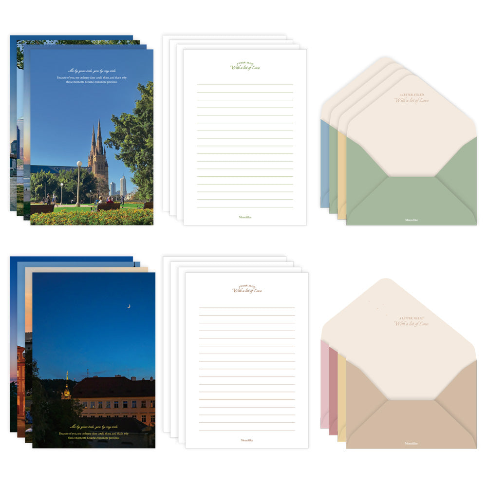 Monolike Capture the Life Sky Letter Paper and Envelopes Set - 8Type, 32 Letter Paper + 16 Envelopes