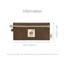 Load image into Gallery viewer, Monolike Happy and Lucky Candy Dot pen case, Brown - Slim Corduroy Style Cotton Pen Pouch, Cute Aesthetic Pastel Stationery Organizer for Office
