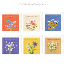 Load image into Gallery viewer, Monolike PAPER THINGS L, Olivia&#39;s Flowers 6P D SET - Greeting card, Folding card, Cards Assortment, Birthday, Thinking of You, 6 cards + 6envelopes, 135x135mm
