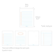 Load image into Gallery viewer, Monolike Memopad Basic Line A SET - 4 Packs, 4 Different Designs, 100 Sheets Per Pad, Total 400 Sheets, Note pads, Writing pads
