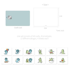 Load image into Gallery viewer, Monolike Day by Day Card, 125 Saurus Buddies - Mix 48 Mini Single cards, 24 envelopes Package
