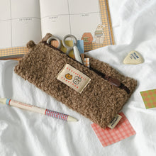 Load image into Gallery viewer, Monolike Unmatched Friends Bbogeuli Pencil Case, Brown - Slim Fuzzy Fleece Pen Pouch for Daily Use with Stain-Resistant Lining
