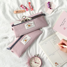 Load image into Gallery viewer, Monolike Happy and Lucky Flat Pencil Case, Indie pink - Slim Water-Resistant Nylon Pen Pouch, Aesthetic Pastel Stationery Organizer for Office
