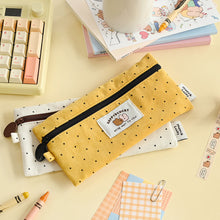 Load image into Gallery viewer, Monolike Happy and Lucky Candy Dot pen case, Yellow - Slim Corduroy Style Cotton Pen Pouch, Cute Aesthetic Pastel Stationery Organizer for Office
