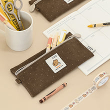 Load image into Gallery viewer, Monolike Happy and Lucky Candy Dot pen case, Brown - Slim Corduroy Style Cotton Pen Pouch, Cute Aesthetic Pastel Stationery Organizer for Office
