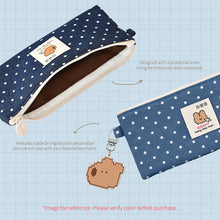 Load image into Gallery viewer, Monolike Happy and Lucky Denim Dot pen case, Navy - Slim Corduroy Style Cotton Pen Pouch, Cute Aesthetic Pastel Stationery Organizer for Office
