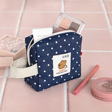 Load image into Gallery viewer, Monolike Happy and Lucky Denim Dot Cube Pouch, Blue - Makeup Bag, Cosmetic Bag, Travel Bag, Toiletry Bag, Organizer, Storage Bag
