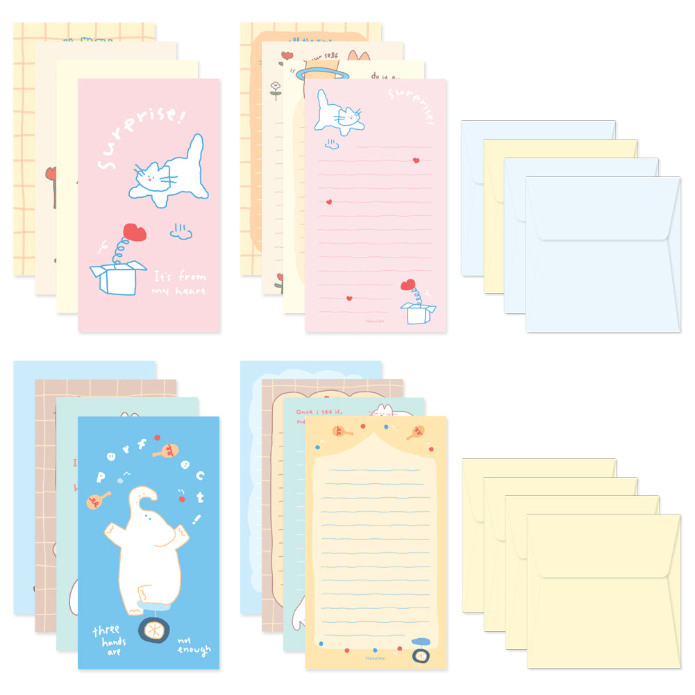 Monolike Story town Afternoon B Mini Letter Paper and Envelopes Set - 8Type, 32 Letter Paper + 16 Envelopes