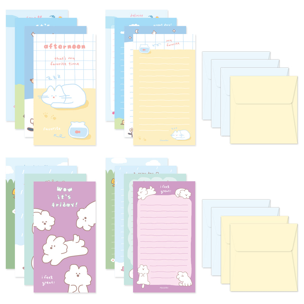 Monolike Story town Afternoon C Mini Letter Paper and Envelopes Set - 8Type, 32 Letter Paper + 16 Envelopes