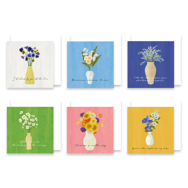 Monolike PAPER THINGS L, Olivia's Flowers 6P C SET - Greeting card, Folding card, Cards Assortment, Birthday, Thinking of You, 6 cards + 6envelopes, 135x135mm