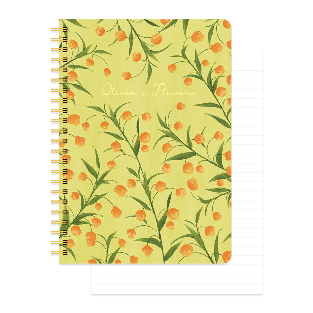 Monolike Olivia's Flowers A5 Line Spiral Notebook, Yellow - Hardcover 5.83 x 8.27inch 128 Page