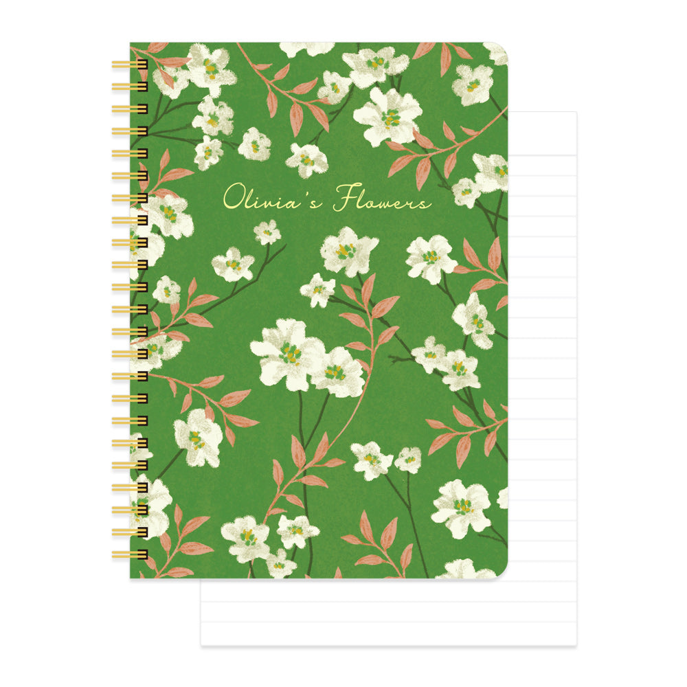 Monolike Olivia's Flowers A5 Line Spiral Notebook, Green - Hardcover 5.83 x 8.27inch 128 Page